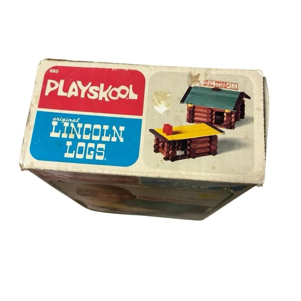 Vintage Mixed Lincoln Logs Lot with 1978 Playskool #885 General Store Box